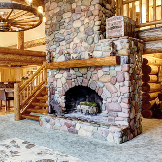 A large wood burning fireplace