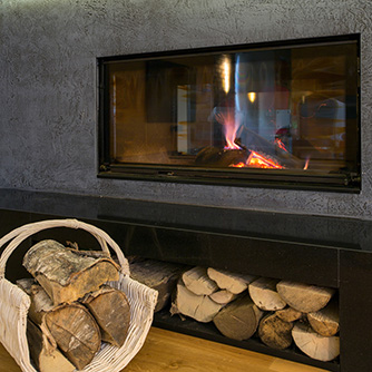 Large wood burning fireplace